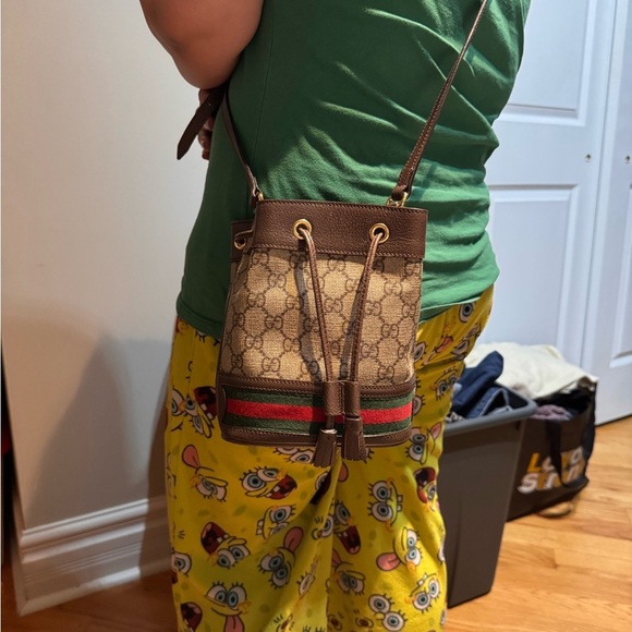Gucci Brown and Green Bucket Bag Mini - Picture 11 of 11
